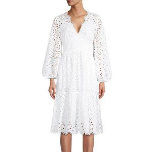 Ungaro Paula Billowy-Sleeve Eyelet Midi Dress - White size XL